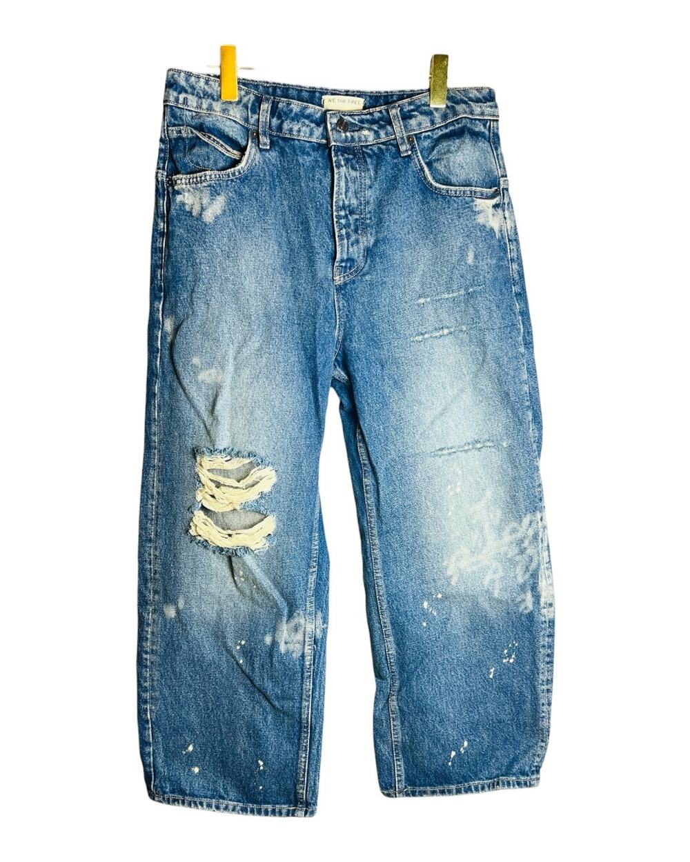 We The Free Deep Trance Distressed Barrel Boyfriend Jeans Blue Size 29